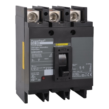 Molded Case Circuit Breaker, POWERPACT Q Series, 200A, 3 Pole, 240V AC, 65kA at 240V AC MPN:QGM32200TN