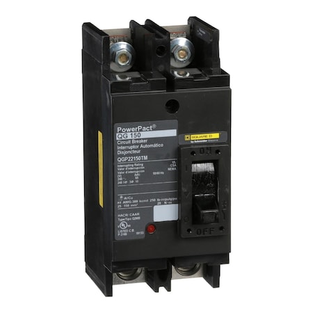 Molded Case Circuit Breaker, POWERPACT Q Series, 150A, 2 Pole, 240V AC, 65kA at 240V AC MPN:QGP22150TM
