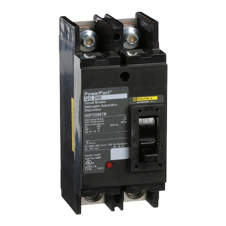 Molded Case Circuit Breaker, POWERPACT Q Series, 200A, 2 Pole, 240V AC, 65kA at 240V AC MPN:QGP22200TM