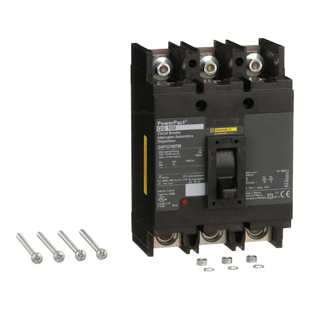 Molded Case Circuit Breaker, POWERPACT Q Series, 100A, 3 Pole, 240V AC, 65kA at 240V AC MPN:QGP32100TM
