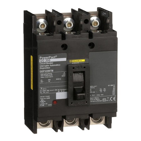 Molded Case Circuit Breaker, POWERPACT Q Series, 200A, 3 Pole, 240V AC, 65kA at 240V AC MPN:QGP32200TM