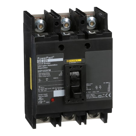 Molded Case Circuit Breaker, POWERPACT Q Series, 225A, 3 Pole, 240V AC, 65kA at 240V AC MPN:QGP32225TM