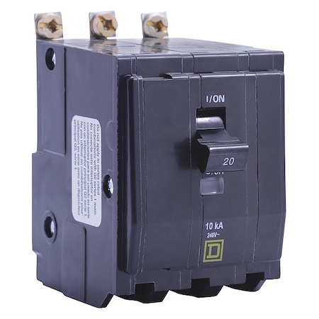 Miniature Circuit Breaker, QO Series, 20A, 3 Pole, 240V AC, 65kA at 120V AC MPN:QHB320