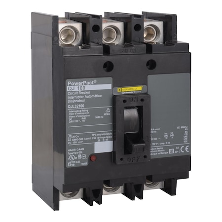 Molded Case Circuit Breaker, POWERPACT Q Series, 200A, 3 Pole, 240V AC, 100kA at 240V AC MPN:QJL32200