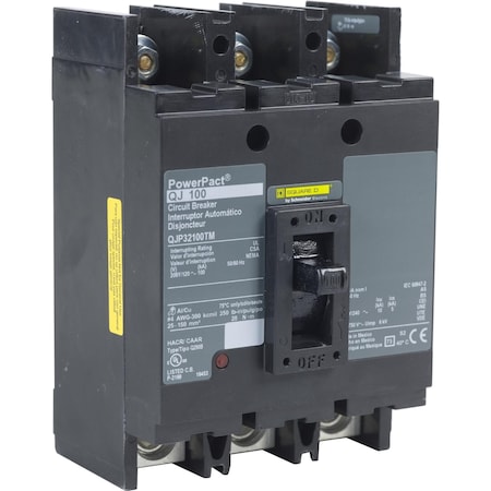 Molded Case Circuit Breaker, POWERPACT Q Series, 200A, 3 Pole, 240V AC, 100kA at 240V AC MPN:QJP32200TM