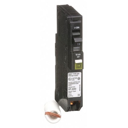 Miniature Circuit Breaker, HOMELINE Series, 15A, 1 Pole, 120/240V AC, 10kA at 120/240V AC MPN:QO115CAFI