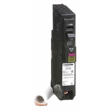 Miniature Circuit Breaker, QO Series, 15A, 1 Pole, 120V AC, 10kA at 120V AC MPN:QO115DF