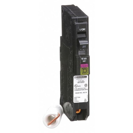 Miniature Circuit Breaker, QO Series, 20A, 1 Pole, 120V AC, 10kA at 120V AC MPN:QO120DF