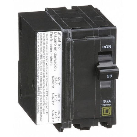 Miniature Circuit Breaker, QO Series, 20A, 2 Pole, 120/240V AC, 10kA at 120/240V AC MPN:QO2201021