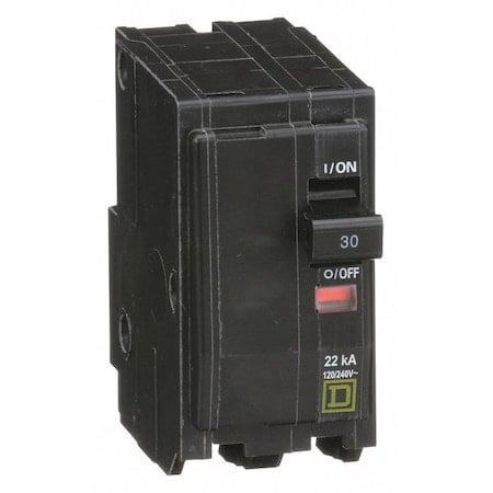 Miniature Circuit Breaker, QO Series, 30A, 2 Pole, 120/240V AC, 22kA at 120/240V AC MPN:QO230VH