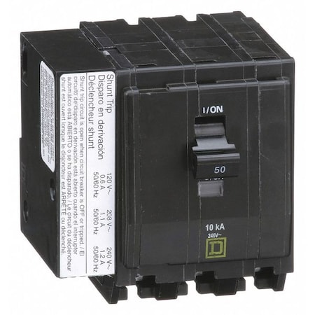 Miniature Circuit Breaker, QO Series, 50A, 3 Pole, 120/240V AC, 10kA at 120/240V AC MPN:QO3501021