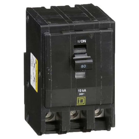 Miniature Circuit Breaker, QO Series, 80A, 3 Pole, 120/240V AC, 10kA at 120/240V AC MPN:QO380