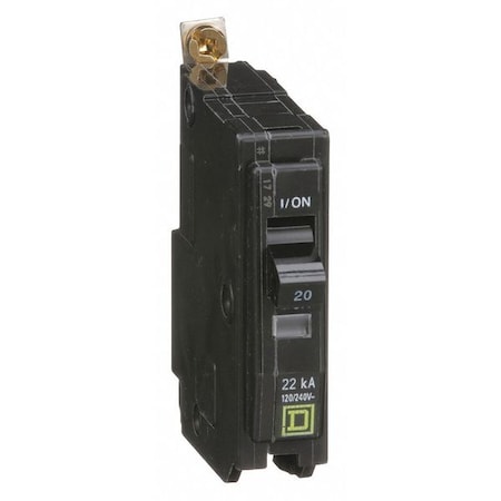 Miniature Circuit Breaker, QO Series, 20A, 1 Pole, 120/240V AC, 22kA at 120/240V AC MPN:QOB120VH