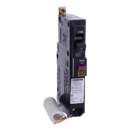 Miniature Circuit Breaker, QO Series, 20A, 1 Pole, 120V AC, 22kA at 120V AC MPN:QOB120VHDF