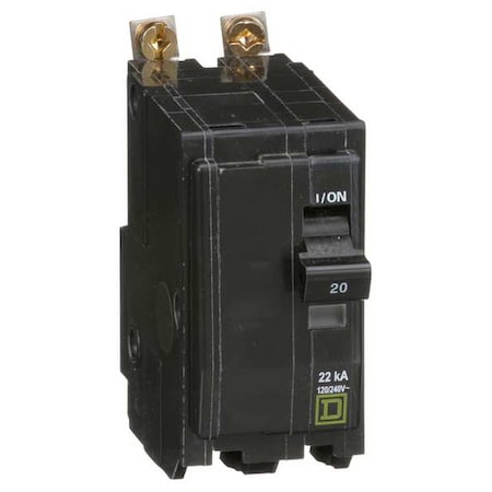 Miniature Circuit Breaker, QO Series, 20A, 2 Pole, 120/240V AC, 22kA at 120/240V AC MPN:QOB220VH