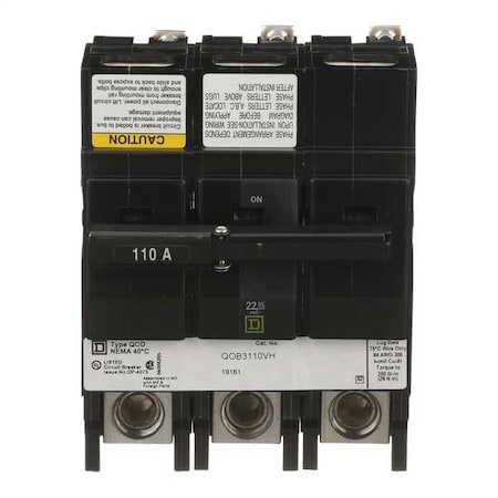 Miniature Circuit Breaker, QO Series, 110A, 3 Pole, 120/240V AC, 22kA at 120/240V AC MPN:QOB3110VH