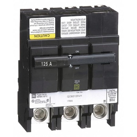 Miniature Circuit Breaker, QO Series, 125A, 3 Pole, 120/240V AC, 22kA at 120/240V AC MPN:QOB3125VH