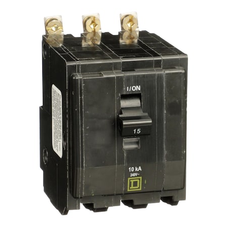 Miniature Circuit Breaker, QO Series, 15A, 3 Pole, 120/240V AC, 10kA at 120/240V AC MPN:QOB3155237