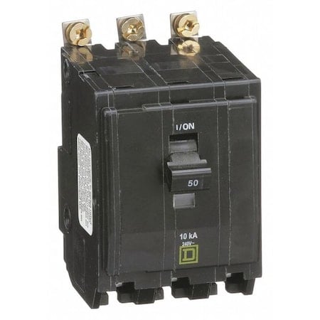 Miniature Circuit Breaker, QO Series, 50A, 3 Pole, 120/240V AC, 10kA at 120/240V AC MPN:QOB350
