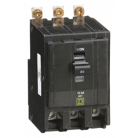 Miniature Circuit Breaker, QO Series, 80A, 3 Pole, 120/240V AC, 10kA at 120/240V AC MPN:QOB380