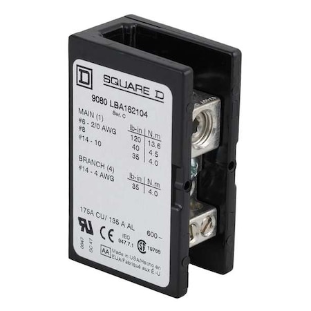 Power Distribution Block, Open, 1 Pole, 175 A Copper, 600 V AC/DC, Surface Mount MPN:9080LBA162104
