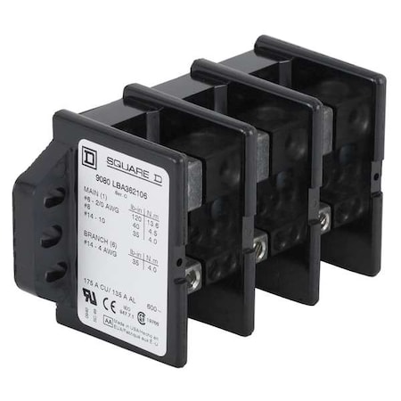 Power Distribution Block, Open, 2 Pole, 335 A Copper, 600 V AC/DC, Surface Mount MPN:9080LBA263106