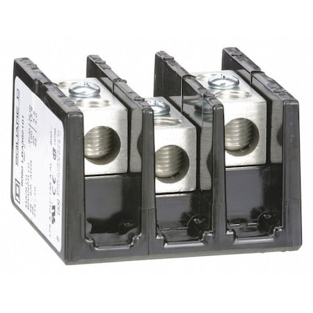 Power Distribution Block, Surface Mount, 3 Poles, 14 AWG to 2/0 AWG, 175 A, 600 V AC/DC, Black MPN:9080LBA362101