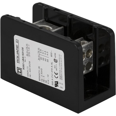 Power Distribution Block, 1 Pole, 380 A Copper, 600 V AC/DC, Surface Mount MPN:9080LBC163106