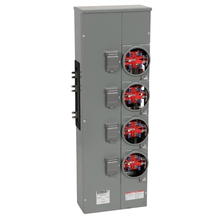 Branch unit, EZ Meter-Pak, 225A, 4 x 5 jaw sockets, 120/240VAC, no bypass, ringless, 800A Al busbar MPN:EZMR114225