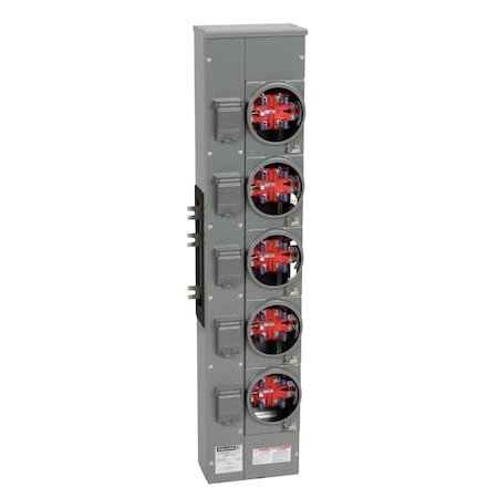 Branch unit, EZ Meter-Pak, 125A, 5 x 5 jaw sockets, 120/240VAC, no bypass, ringless, 800A Al busbar MPN:EZMR115125