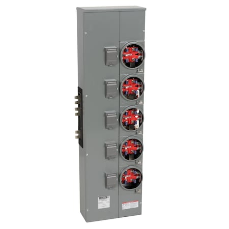 Branch unit, EZ Meter-Pak, 225A, 5 x 5 jaw sockets, 120/240VAC, no bypass, ringless, 1200A Al/Cu busbar MPN:EZMR115225