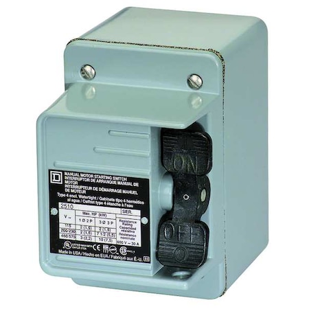 Manual Motor Starter, 2 P, 1 Phase, Toggle, 16 A MPN:2510FW2