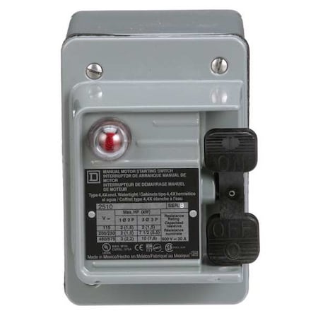 Manual Motor Switch, 30 A, 2 P, 1 Phase, Toggle, Type K, Class 2510 Series, NEMA 4 MPN:2510KW1A