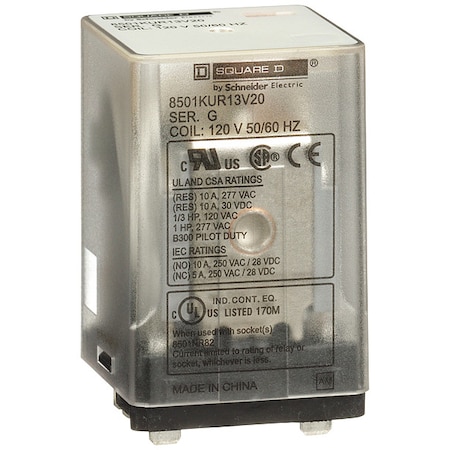 GeneralPurpose Relay, 120VAC, 10A, 11Pins MPN:8501KUR13V20
