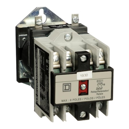 NEMA Control Relay, Type X, machine tool, 10A resistive at 600 VAC, 4 normally open contacts, 115/125 VDC coil, pan head MPN:8501XDO40V62Y414