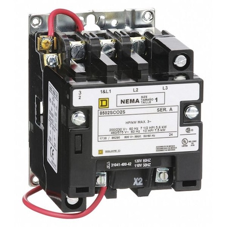120VAC Non-Reversing Magnetic Contactor 3P 27A NEMA 1 MPN:8502SCO2V02S