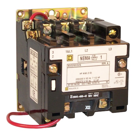 NEMA Contactor, Type S, nonreversing, Size 1, 27A, 10HP at 575VAC, 3 phase, up to 100kA, 4 pole, 120VAC coil, open MPN:8502SCO3V02S