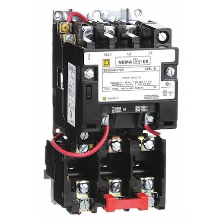Magnetic Motor Starter, Non-Reversing, No Auxiliary Contacts, 120V AC, 3 P, Screw Clamp MPN:8536SAO12V02S