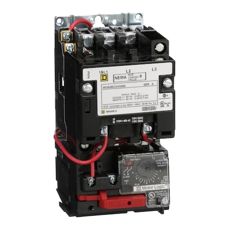 NEMA motor starter, Type S, nonreversing, Size 0, 18A, 5HP at 460VAC, up to 100kA SCCR, 3 phase, 3 pole, Motor Logic, 120VAC coil, open MPN:8536SBO2V02H309S