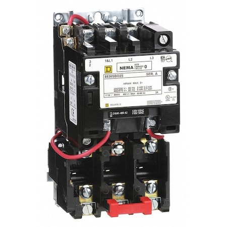 Magnetic Motor Starter, Non-Reversing, No Auxiliary Contacts, 120V AC, 3 P, Screw Clamp MPN:8536SBO2V02S