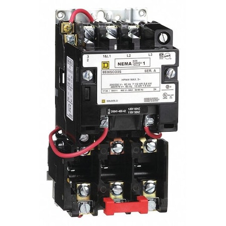 Magnetic Motor Starter, Non-Reversing, No Auxiliary Contacts, 120V AC, 3 P, Screw Clamp MPN:8536SCO3V02S