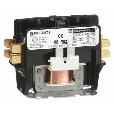 Definite Purpose Magnetic Contactor, 120V AC, 2 P, Non-Reversing, 1 Phase MPN:8910DP32V02