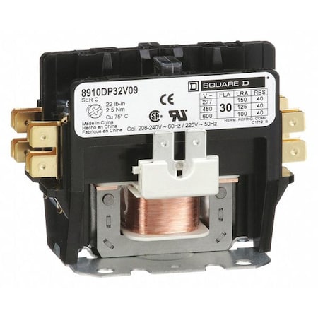 Definite Purpose Magnetic Contactor, 208V-240V AC, 2 P, Non-Reversing, 1 Phase MPN:8910DP32V09