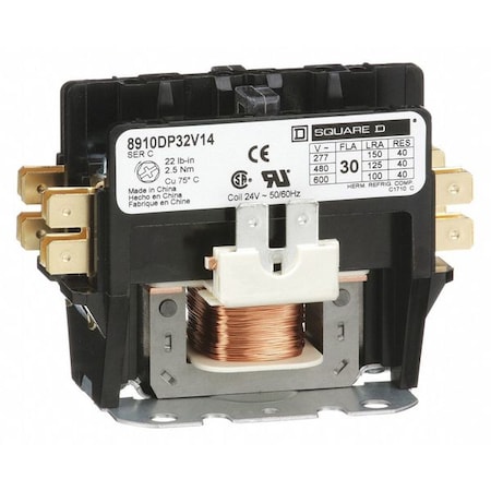 Definite Purpose Magnetic Contactor, 24V AC, 2 P, Non-Reversing, 1 Phase MPN:8910DP32V14