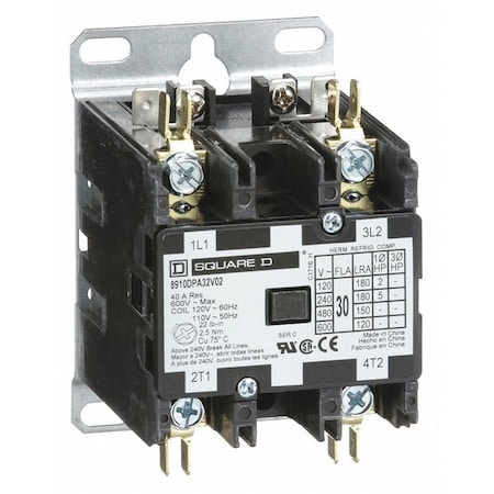 Definite Purpose Magnetic Contactor, 120V AC, 2 P, Non-Reversing, 1 Phase MPN:8910DPA32V02