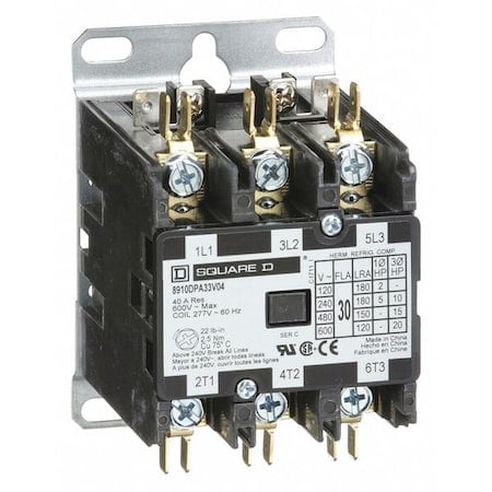 Definite Purpose Magnetic Contactor, 277V AC, 3 P, Non-Reversing, 3 Phase MPN:8910DPA33V04