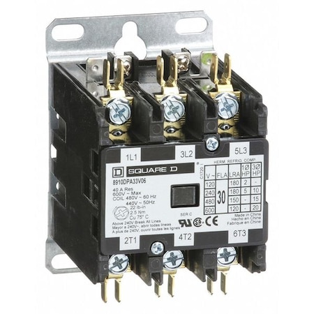 Definite Purpose Magnetic Contactor, 480V AC, 3 P, Non-Reversing, 3 Phase MPN:8910DPA33V06