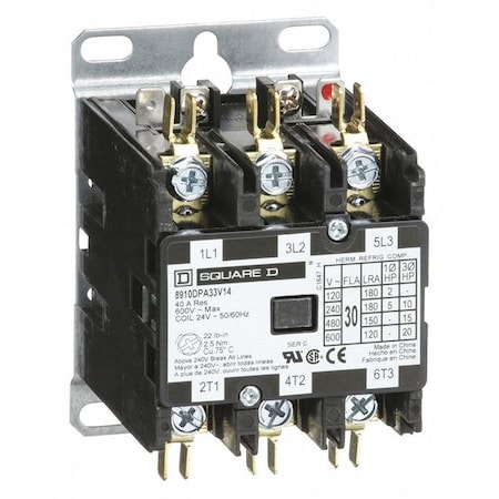 Definite Purpose Magnetic Contactor, 24V AC, 3 P, Non-Reversing, 3 Phase MPN:8910DPA33V14
