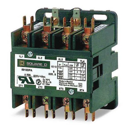 Definite Purpose Magnetic Contactor, 600V AC, 4 P, 3 Phase, Quick Connect MPN:8910DPA34V02Y392