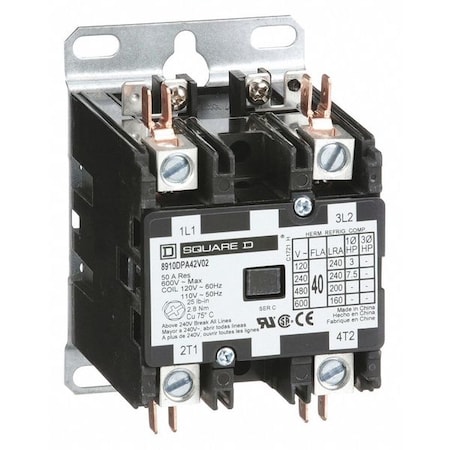 Definite Purpose Magnetic Contactor, 120V AC, 2 P, Non-Reversing, 1 Phase, Box Lug & Quick Connect MPN:8910DPA42V02